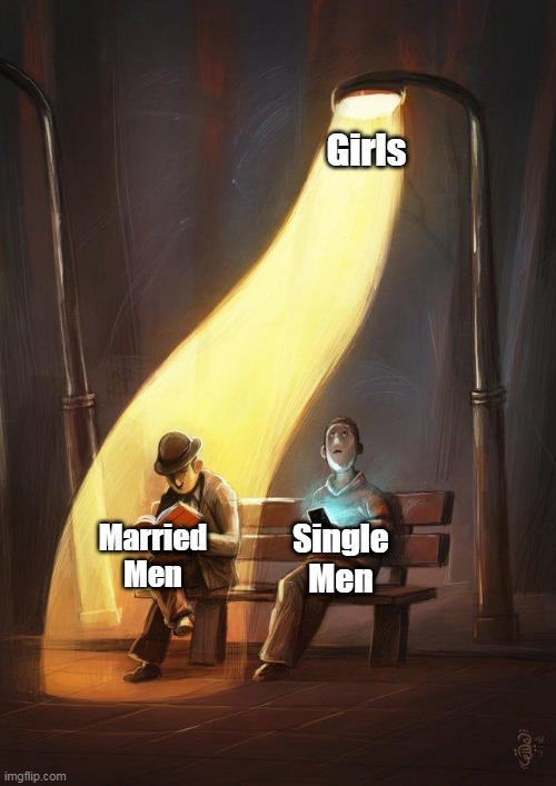 Girls | Girls; Married Men; Single Men | image tagged in streetlight | made w/ Imgflip meme maker