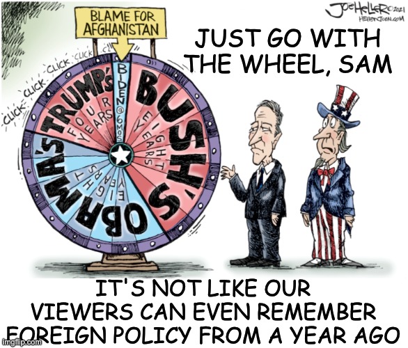 That's all settled then | JUST GO WITH THE WHEEL, SAM; IT'S NOT LIKE OUR VIEWERS CAN EVEN REMEMBER FOREIGN POLICY FROM A YEAR AGO | image tagged in wheel of fortune,afghanistan,foreign policy | made w/ Imgflip meme maker