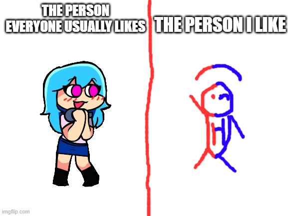 I am not a simp | THE PERSON I LIKE; THE PERSON EVERYONE USUALLY LIKES | image tagged in crush,holly,harley quinn,sky | made w/ Imgflip meme maker