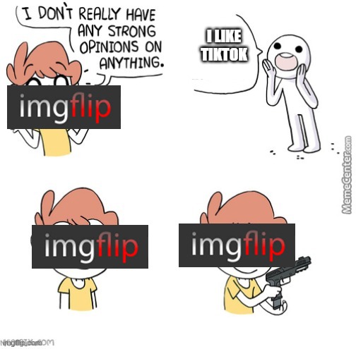 Imgflip vs Tiktok be like | I LIKE TIKTOK | image tagged in i dont really have any strong opinions,tiktok | made w/ Imgflip meme maker