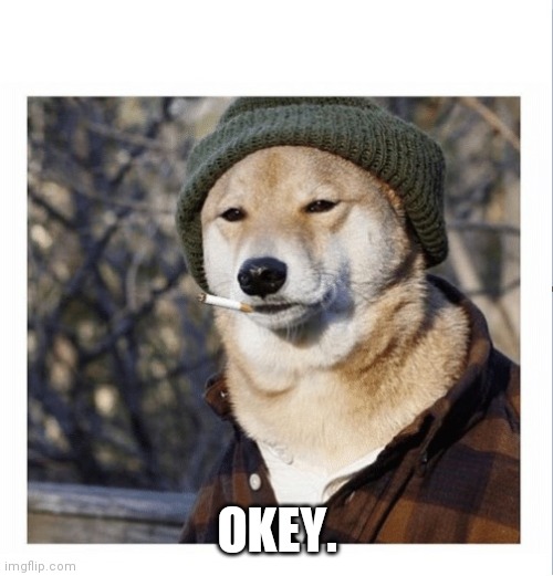Cigarette doge | OKEY. | image tagged in cigarette doge | made w/ Imgflip meme maker