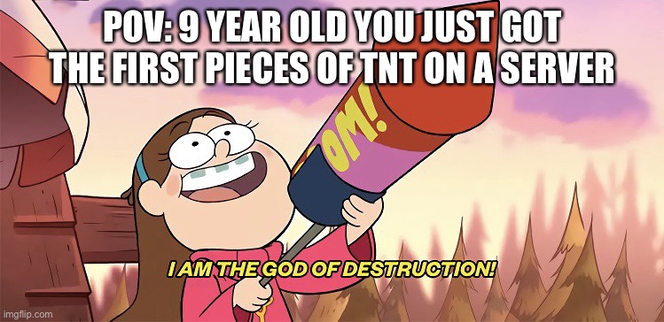 Am I right | POV: 9 YEAR OLD YOU JUST GOT THE FIRST PIECES OF TNT ON A SERVER | image tagged in i am the god of destruction | made w/ Imgflip meme maker
