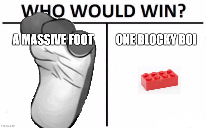 Who Would Win? | A MASSIVE FOOT; ONE BLOCKY BOI | image tagged in memes,who would win | made w/ Imgflip meme maker