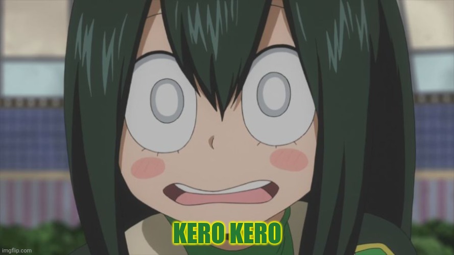 Anime and still not banned | KERO KERO | image tagged in shocked froppy,no one,is banned,mha | made w/ Imgflip meme maker