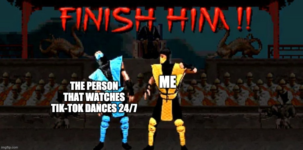 Finish Him | THE PERSON THAT WATCHES TIK-TOK DANCES 24/7 ME | image tagged in finish him | made w/ Imgflip meme maker