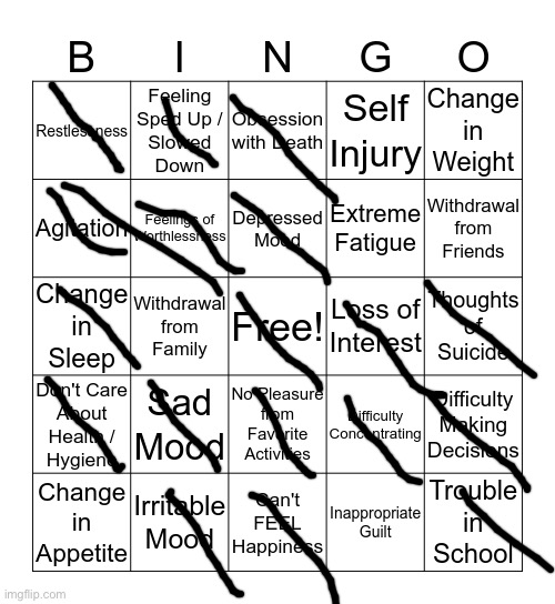 depression bingo 1 | image tagged in depression bingo 1 | made w/ Imgflip meme maker