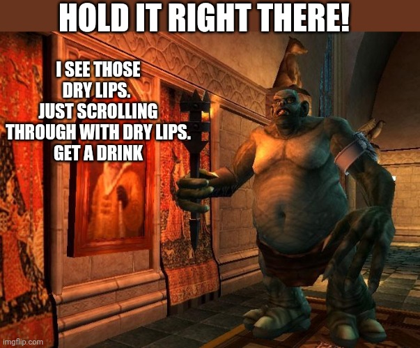 HOLD IT RIGHT THERE! I SEE THOSE DRY LIPS. 
JUST SCROLLING THROUGH WITH DRY LIPS.
GET A DRINK | image tagged in funny memes | made w/ Imgflip meme maker