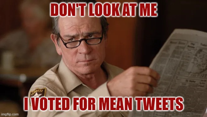 You Broke it, You Bought it | DON'T LOOK AT ME; I VOTED FOR MEAN TWEETS | image tagged in joe biden,tweets,memes,don't blame me | made w/ Imgflip meme maker