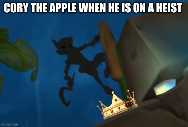 how could a huge round apple do that stuff? | CORY THE APPLE WHEN HE IS ON A HEIST | image tagged in sly cooper 3 shadow | made w/ Imgflip meme maker