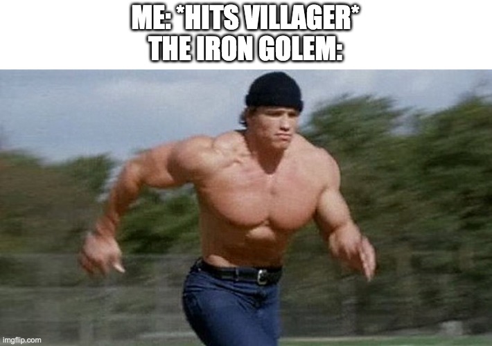 Running Arnold | ME: *HITS VILLAGER*
THE IRON GOLEM: | image tagged in running arnold | made w/ Imgflip meme maker