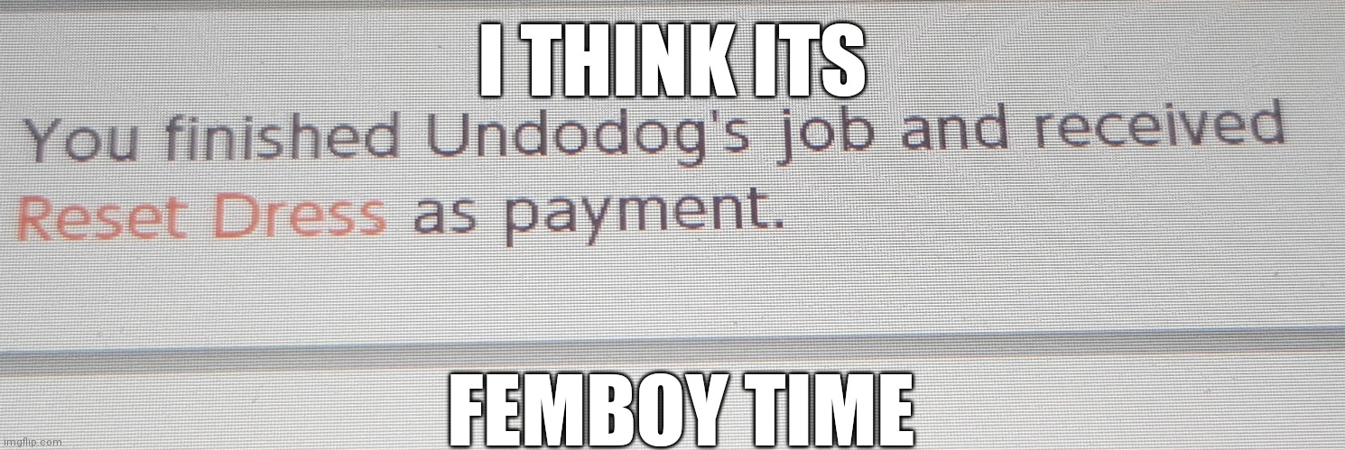 I think its femboy time | I THINK ITS; FEMBOY TIME | image tagged in femboy,super mario maker 2,i think its femboy time,reset,dog | made w/ Imgflip meme maker