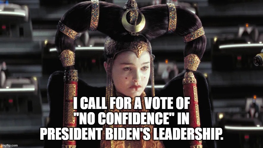 I CALL FOR A VOTE OF "NO CONFIDENCE" IN PRESIDENT BIDEN'S LEADERSHIP. | image tagged in star wars,padme,joe biden | made w/ Imgflip meme maker