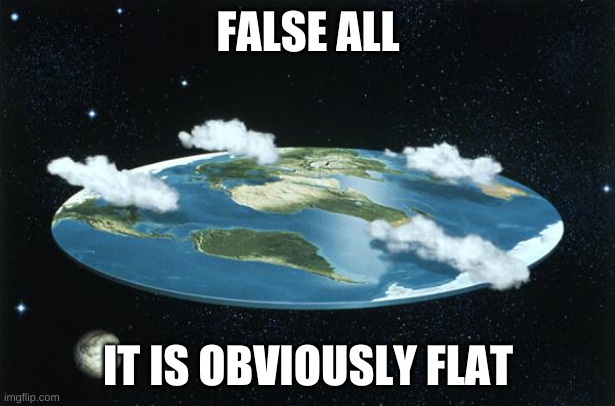 Flat Earth | FALSE ALL IT IS OBVIOUSLY FLAT | image tagged in flat earth | made w/ Imgflip meme maker