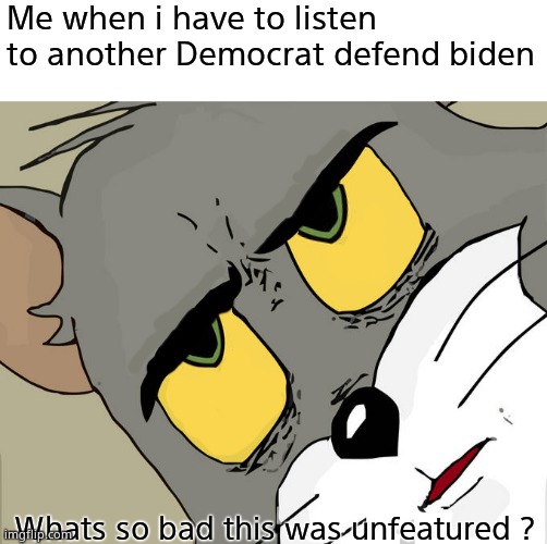 Me when i have to listen to another Democrat defend biden Whats so bad this was unfeatured ? | image tagged in blank white template,memes,unsettled tom | made w/ Imgflip meme maker