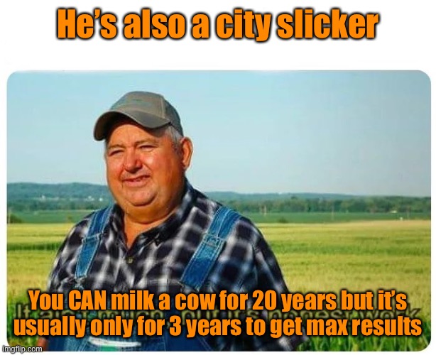 Honest work | He’s also a city slicker You CAN milk a cow for 20 years but it’s usually only for 3 years to get max results | image tagged in honest work | made w/ Imgflip meme maker