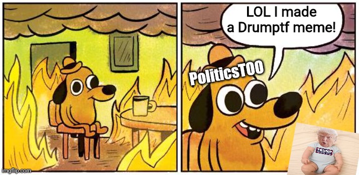 burn | LOL I made a Drumptf meme! PoliticsTOO | image tagged in this is fine blank,liberal hypocrisy | made w/ Imgflip meme maker