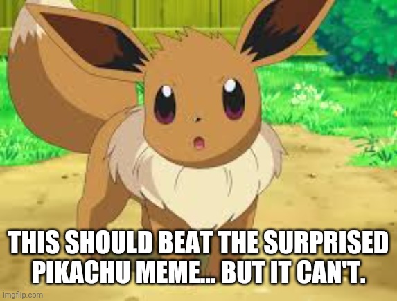 Idk | THIS SHOULD BEAT THE SURPRISED PIKACHU MEME... BUT IT CAN'T. | image tagged in eevee | made w/ Imgflip meme maker