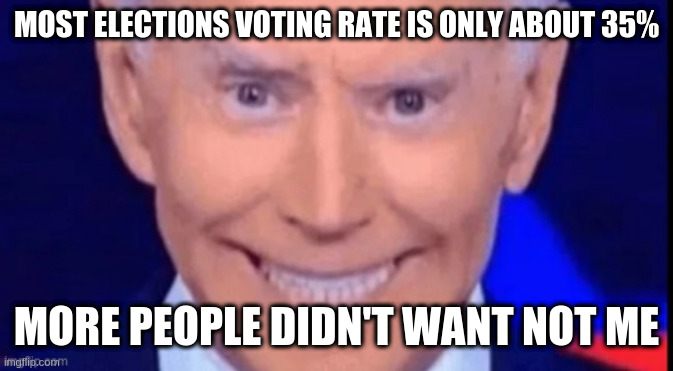 I said dont squeeze the charmin | MOST ELECTIONS VOTING RATE IS ONLY ABOUT 35% MORE PEOPLE DIDN'T WANT NOT ME | image tagged in i said dont squeeze the charmin | made w/ Imgflip meme maker