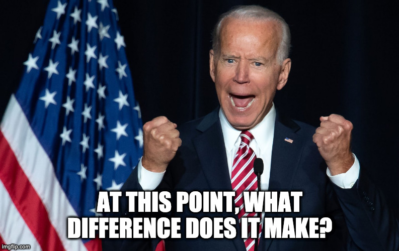 Biden Yell | AT THIS POINT, WHAT DIFFERENCE DOES IT MAKE? | image tagged in biden yell,what difference does it make | made w/ Imgflip meme maker