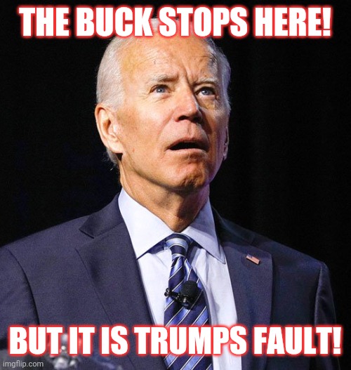 Joe Biden | THE BUCK STOPS HERE! BUT IT IS TRUMPS FAULT! | image tagged in joe biden | made w/ Imgflip meme maker