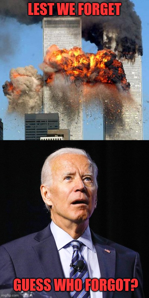 Traitor | LEST WE FORGET; GUESS WHO FORGOT? | image tagged in 9/11,joe biden | made w/ Imgflip meme maker
