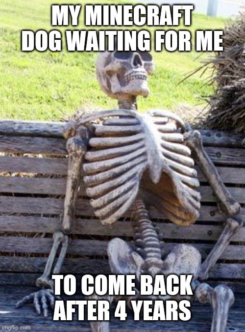 Waiting Skeleton | MY MINECRAFT DOG WAITING FOR ME; TO COME BACK AFTER 4 YEARS | image tagged in memes,waiting skeleton | made w/ Imgflip meme maker