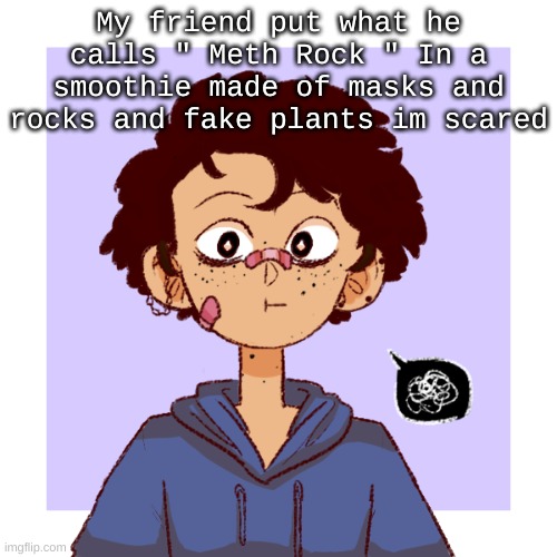 i m s c a r e d | My friend put what he calls " Meth Rock " In a smoothie made of masks and rocks and fake plants im scared | image tagged in idk | made w/ Imgflip meme maker