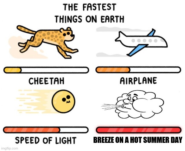 fastest thing possible | BREEZE ON A HOT SUMMER DAY | image tagged in fastest thing possible | made w/ Imgflip meme maker