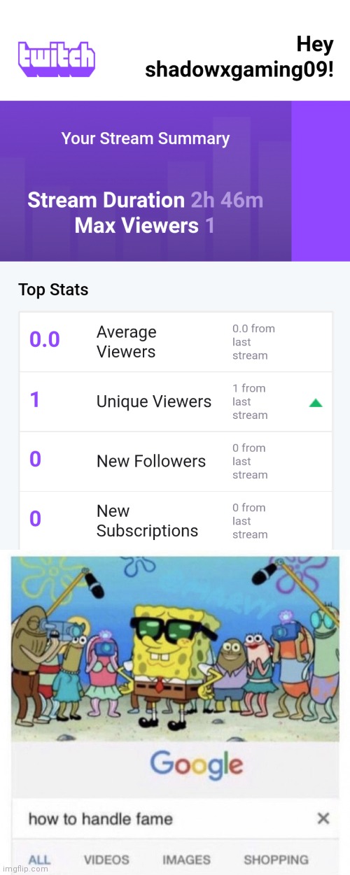 This is an actual twitch stream I did a few months ago | image tagged in how to handle fame | made w/ Imgflip meme maker