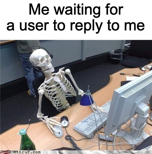 Bruh | Me waiting for a user to reply to me | image tagged in waiting skeleton,lmao,memes | made w/ Imgflip meme maker