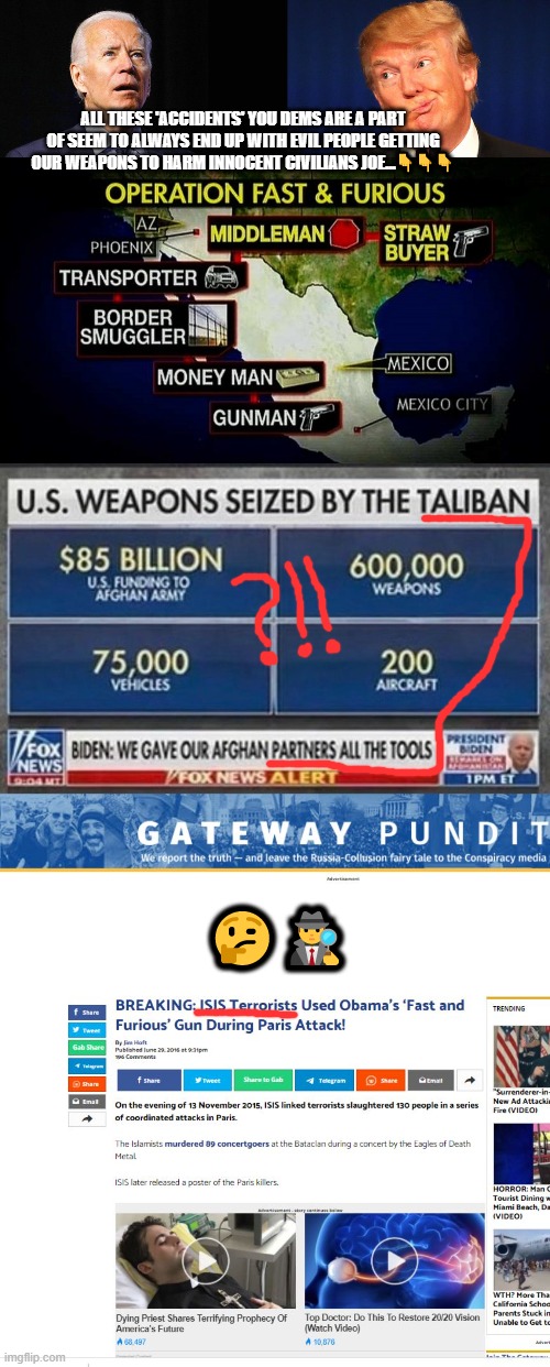 BIDEN: AFGHAN "OOPSY", OR GLOBALIST PUPPET HOOP SHOT? | ALL THESE 'ACCIDENTS' YOU DEMS ARE A PART OF SEEM TO ALWAYS END UP WITH EVIL PEOPLE GETTING OUR WEAPONS TO HARM INNOCENT CIVILIANS JOE...👇👇👇; 🤔🕵️‍♂️ | image tagged in biden,trump,afghanistan,news,terrorists,obama | made w/ Imgflip meme maker