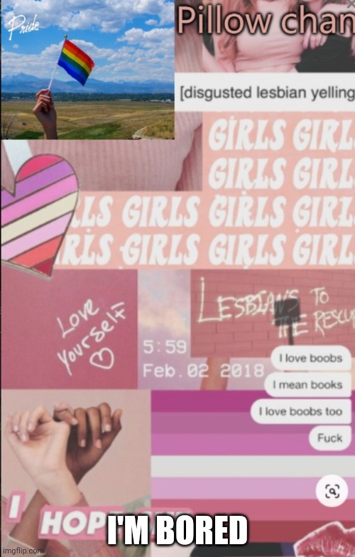 Lesbian | I'M BORED | image tagged in lesbian | made w/ Imgflip meme maker