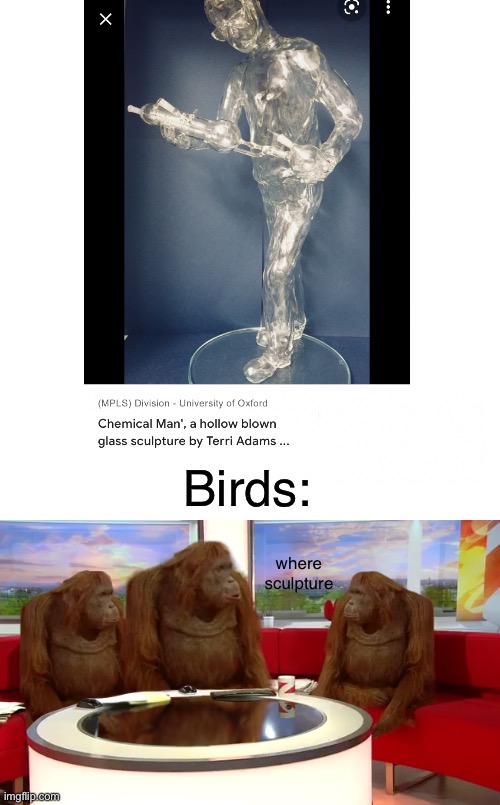 Glass Sculpture | Birds:; where sculpture | image tagged in where banana,birds,monkey,memes,funny,sculpture | made w/ Imgflip meme maker
