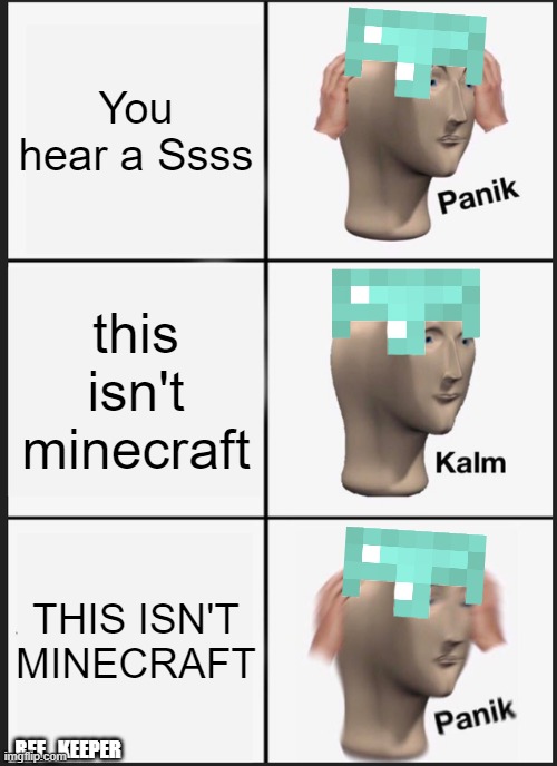 Minecraft meme | You hear a Ssss; this isn't minecraft; THIS ISN'T MINECRAFT; BEE_KEEPER | image tagged in memes,panik kalm panik,minecraft,minecraft creeper | made w/ Imgflip meme maker