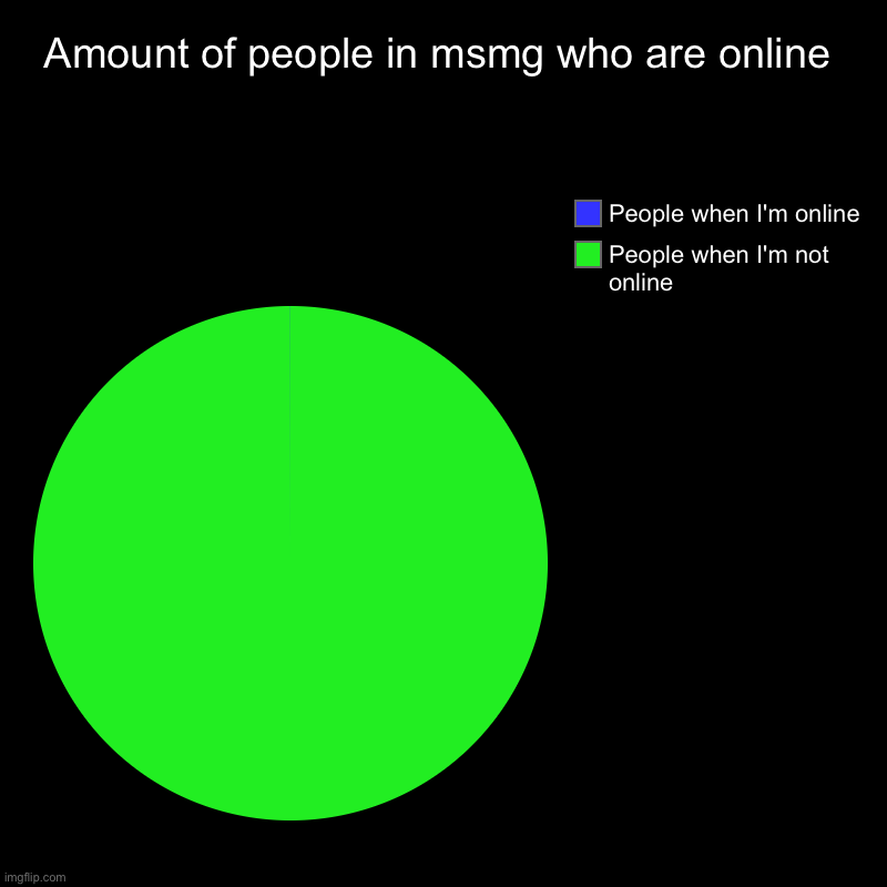 Amount of people in msmg who are online | People when I'm not online, People when I'm online | image tagged in charts,pie charts | made w/ Imgflip chart maker