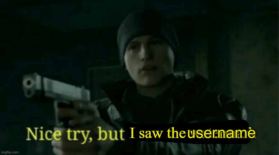 Nice try, but I saw the watermark | username | image tagged in nice try but i saw the watermark | made w/ Imgflip meme maker