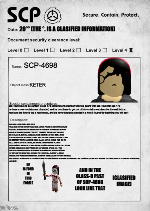 scp-4698 document | image tagged in scp document | made w/ Imgflip meme maker