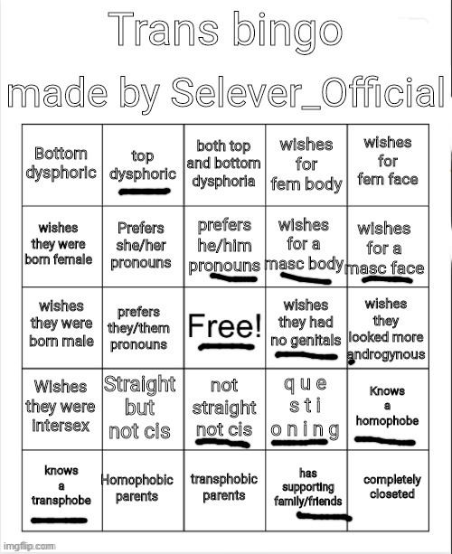 I have successfully completed the transgender bingo game | image tagged in trans bingo | made w/ Imgflip meme maker