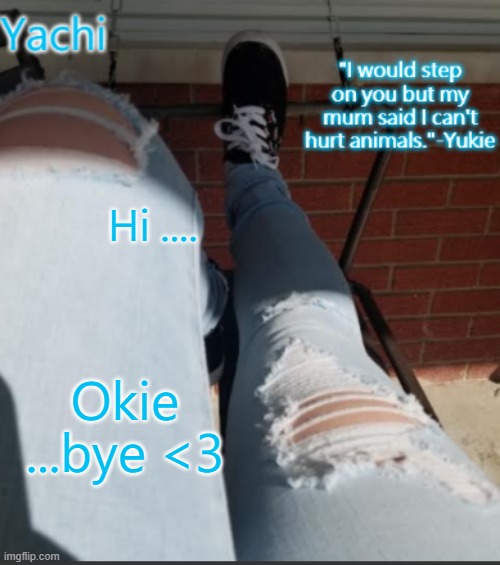 see you next week | Hi .... Okie ...bye <3 | image tagged in yachi's shoe temp | made w/ Imgflip meme maker