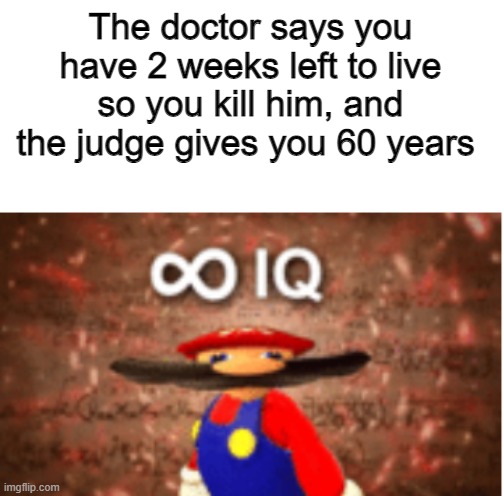 Life hacks | The doctor says you have 2 weeks left to live so you kill him, and the judge gives you 60 years | image tagged in infinite iq | made w/ Imgflip meme maker