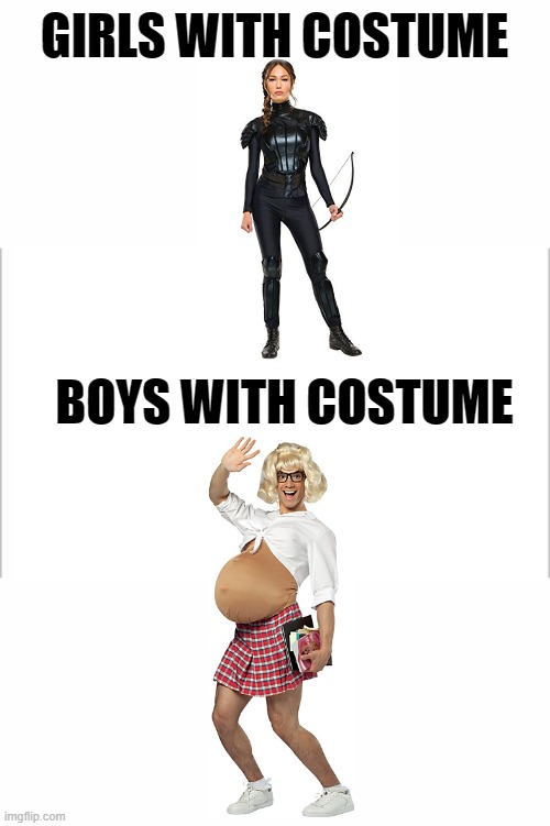 white background | GIRLS WITH COSTUME; BOYS WITH COSTUME | image tagged in white background | made w/ Imgflip meme maker