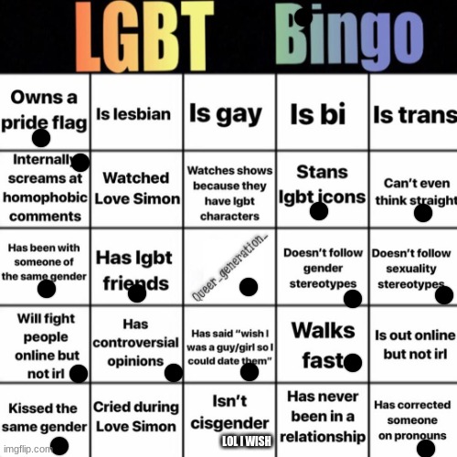 yee | LOL I WISH | image tagged in lgbtq bingo | made w/ Imgflip meme maker
