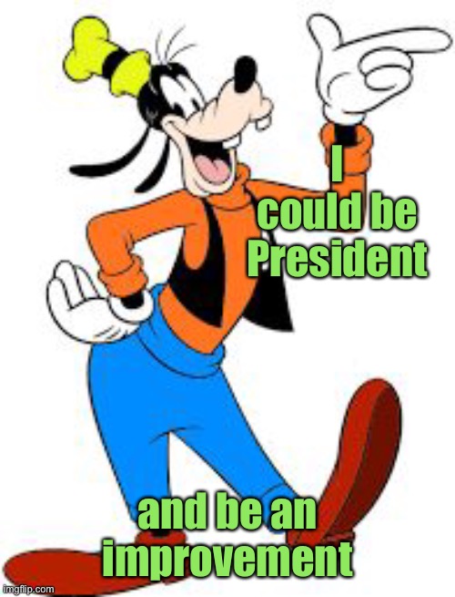 goofy | I could be President and be an improvement | image tagged in goofy | made w/ Imgflip meme maker