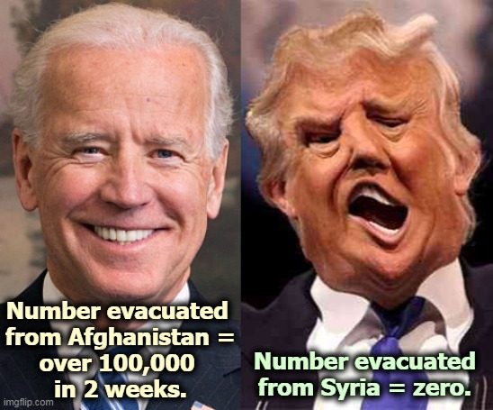 Sorry Donald, you lose again. | Number evacuated 

from Afghanistan =
over 100,000 
in 2 weeks. Number evacuated from Syria = zero. | image tagged in biden solid stable trump acid drugs,trump,loser,failure | made w/ Imgflip meme maker
