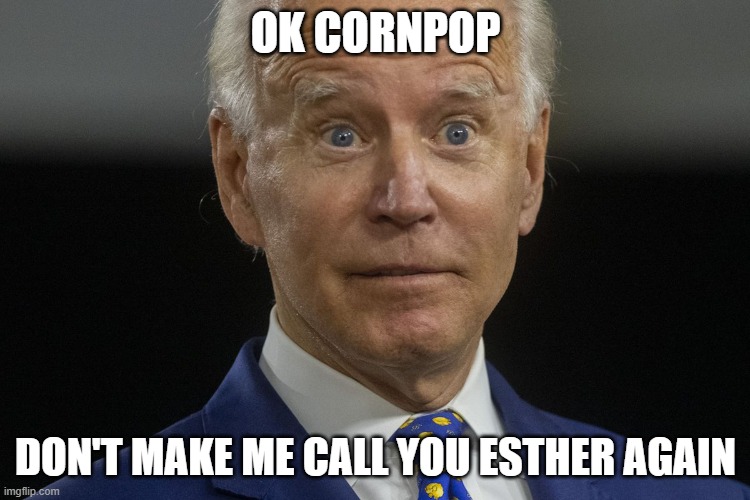 Tough Biden | OK CORNPOP; DON'T MAKE ME CALL YOU ESTHER AGAIN | image tagged in how tough are you | made w/ Imgflip meme maker