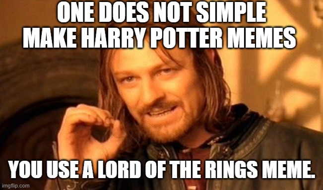 It's possible ¯\_(ツ)_/¯ | ONE DOES NOT SIMPLE MAKE HARRY POTTER MEMES; YOU USE A LORD OF THE RINGS MEME. | image tagged in memes,one does not simply | made w/ Imgflip meme maker