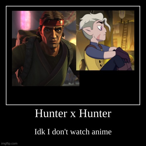 Hunter x Hunter | Hunter x Hunter | Idk I don't watch anime | image tagged in funny,demotivationals,the bad batch,the owl house,hunter,hunter x hunter | made w/ Imgflip demotivational maker