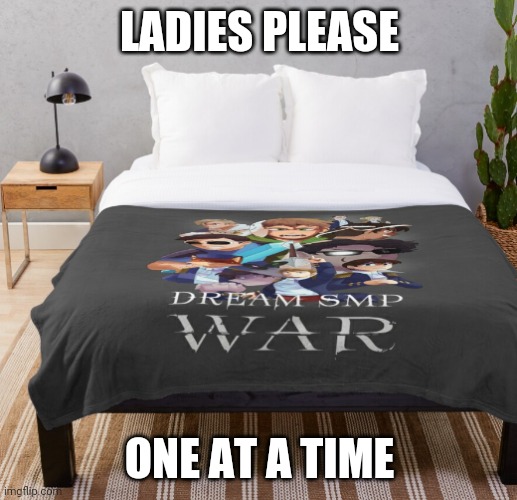 lol | LADIES PLEASE; ONE AT A TIME | image tagged in dream smp themed hotel room | made w/ Imgflip meme maker