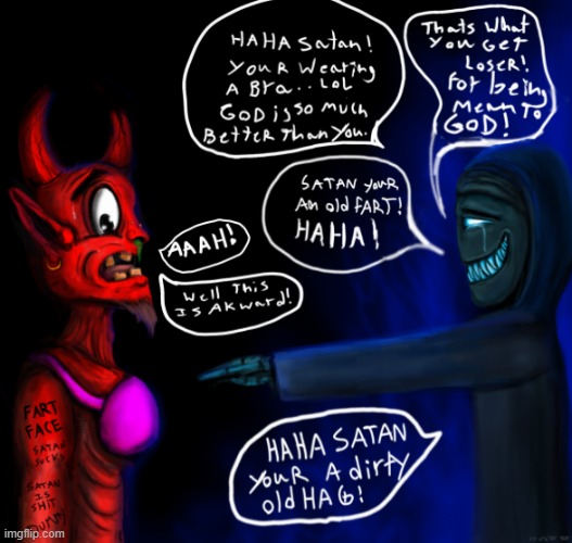 Yang vs Satan Comic | image tagged in yang,vs,satan | made w/ Imgflip meme maker