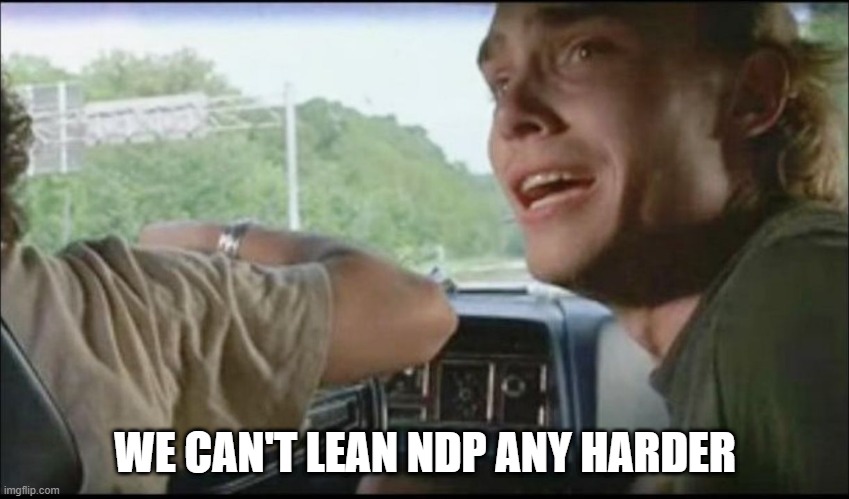 super troopers can't pull over anymore | WE CAN'T LEAN NDP ANY HARDER | image tagged in super troopers can't pull over anymore | made w/ Imgflip meme maker